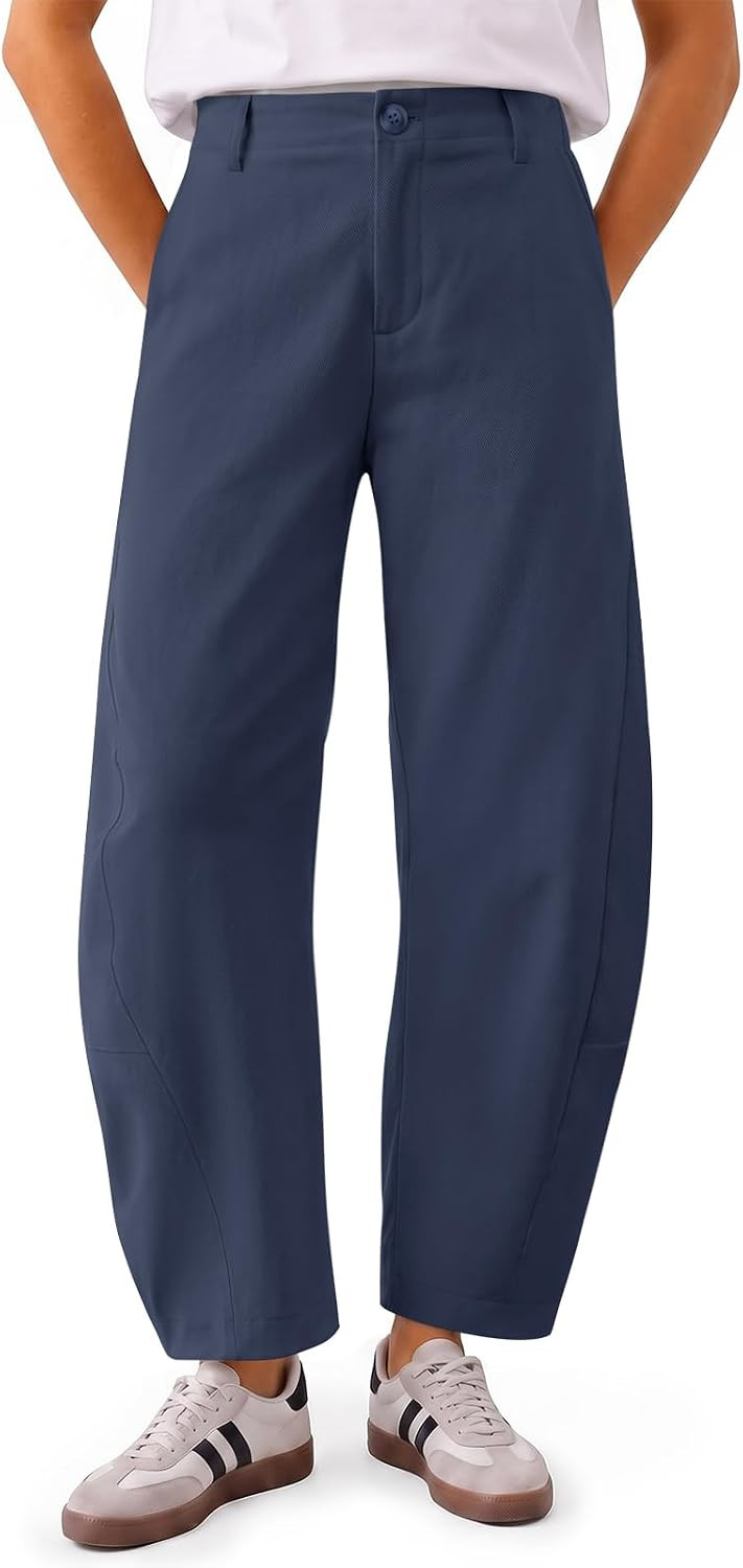 Yousify Womens Baggy Barrel Pants Curved Elastic Waist Tapered Leg Trousers | Amazon (US)