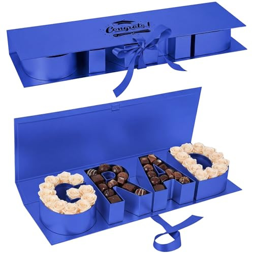 Trandraft Graduation Flower Gift Box Empty Grad Letter Large Flower Box with Ribbon Chocolate Rose Bouquet Package for Graduation Birthday Class Reunion Party Favor Supplies (Blue,with Logo) | Amazon (US)