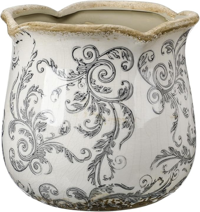 6 Inch Ceramic Planter Gray Scroll Planter Decorative Plant Pots with Crackle Glaze for Home Kitc... | Amazon (US)