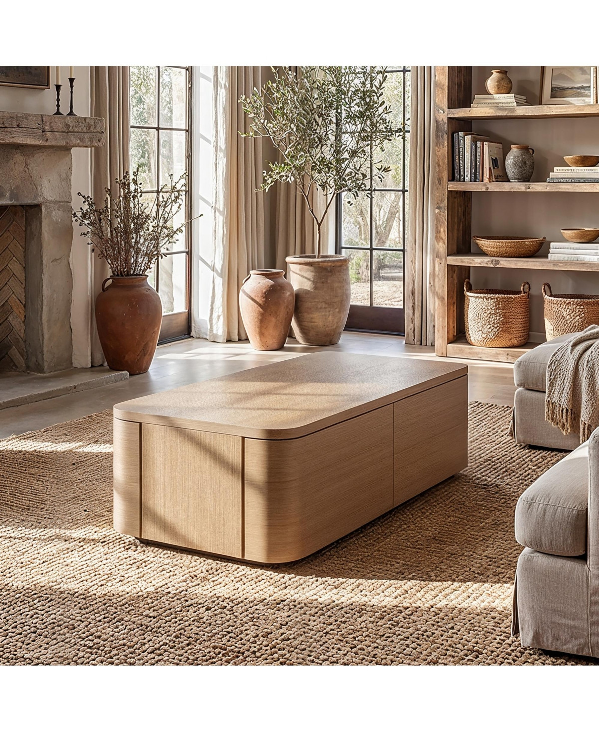 Homsee Wooden 4-Drawer Coffee Table - 55.1"x23.6"x17.3" Modern Storage Center Living Room Organizer Low Profile Accent Table - Beige | Macy's