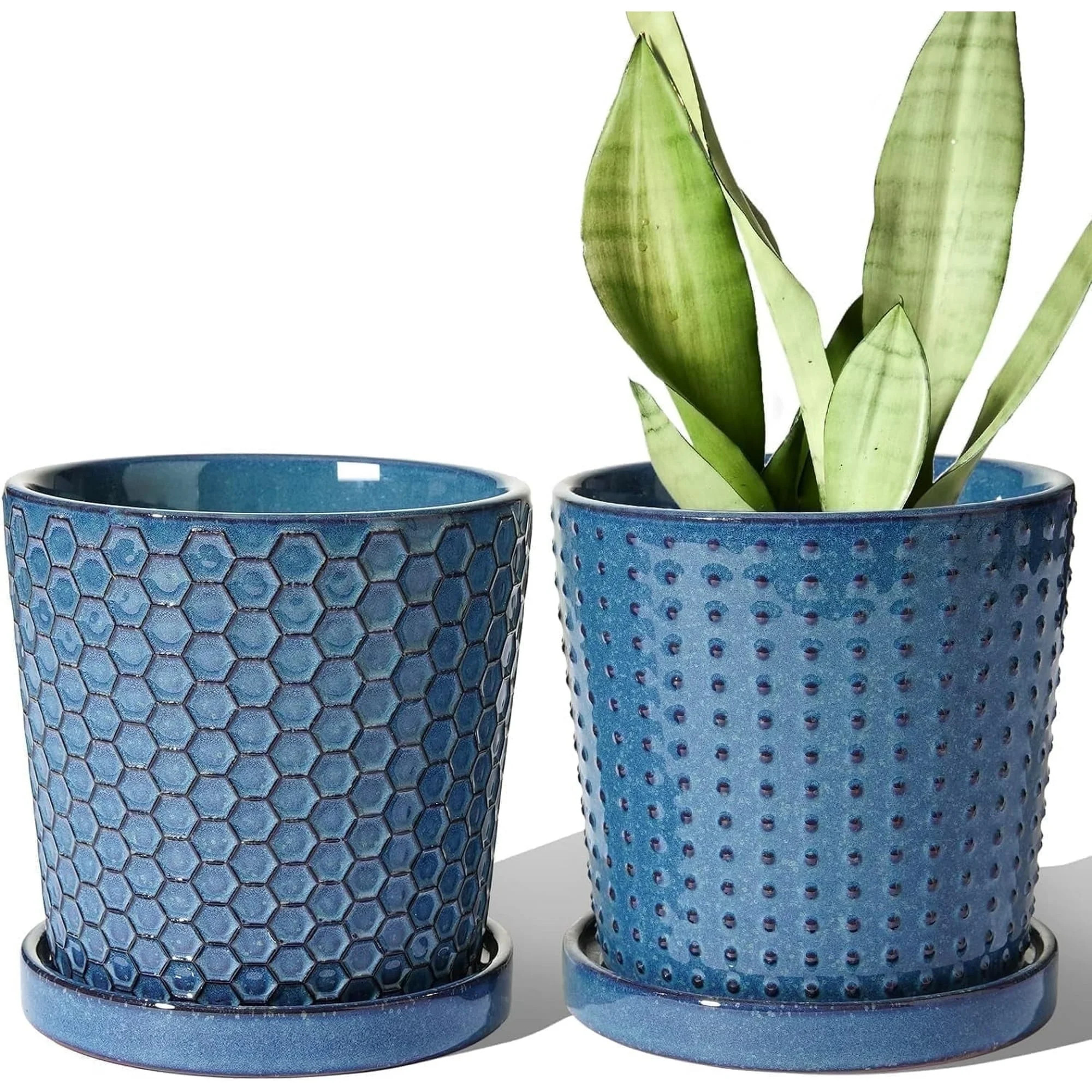 BEMAY 5.5" Plant Pots, Ceramic Indoor Planters with Drainage and Tray, Set of 2 Flower Pots for S... | Walmart (US)