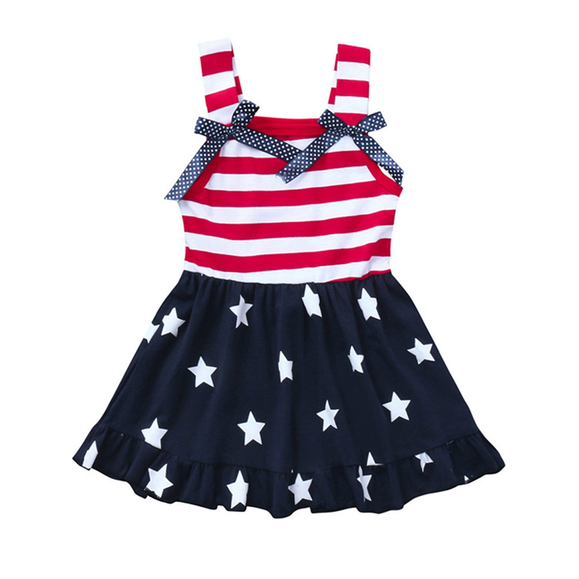 Toddler Kids Baby Girls 4th of July Outfit Straps Bowknot Stars Striped Dress Independence Day Cl... | Walmart (US)