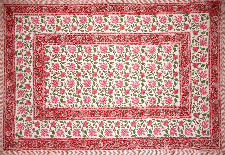 HOMESTEAD Pretty in Pink Block Print Cotton Tablecloth 90" x 60" Pink | Amazon (US)