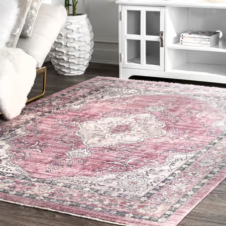 Pink Allurance Medallion Fringe 7' 10" x 10' 10" Area Rug | Rugs USA