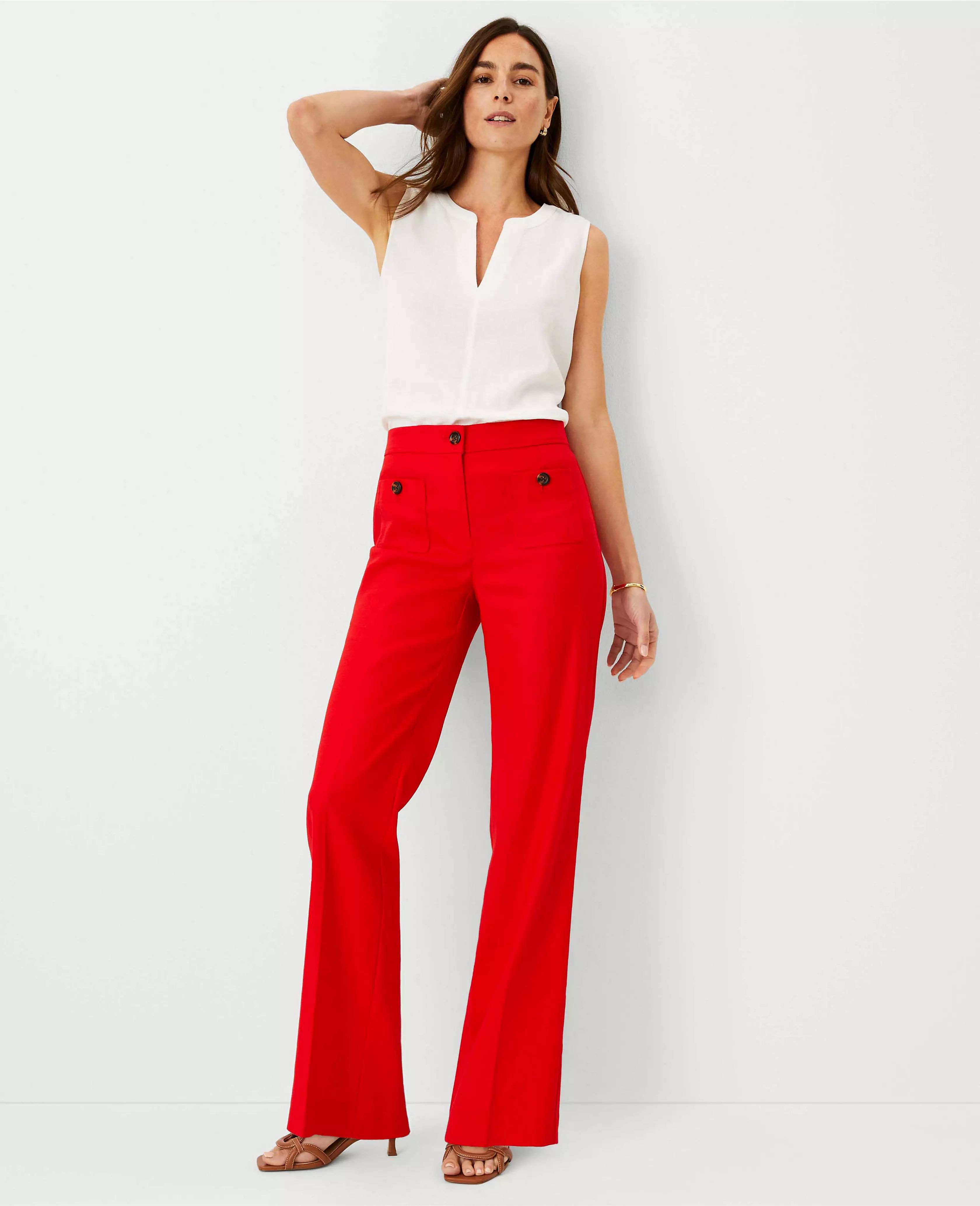 The Petite Patch Pocket Wide Leg Boot Pant in Dobby Linen Blend | Ann Taylor (US)