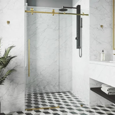 Elan E-Class 68-72" W x 76" H Sliding Frameless Shower Door with 3/8" Clear Glass | Wayfair North America