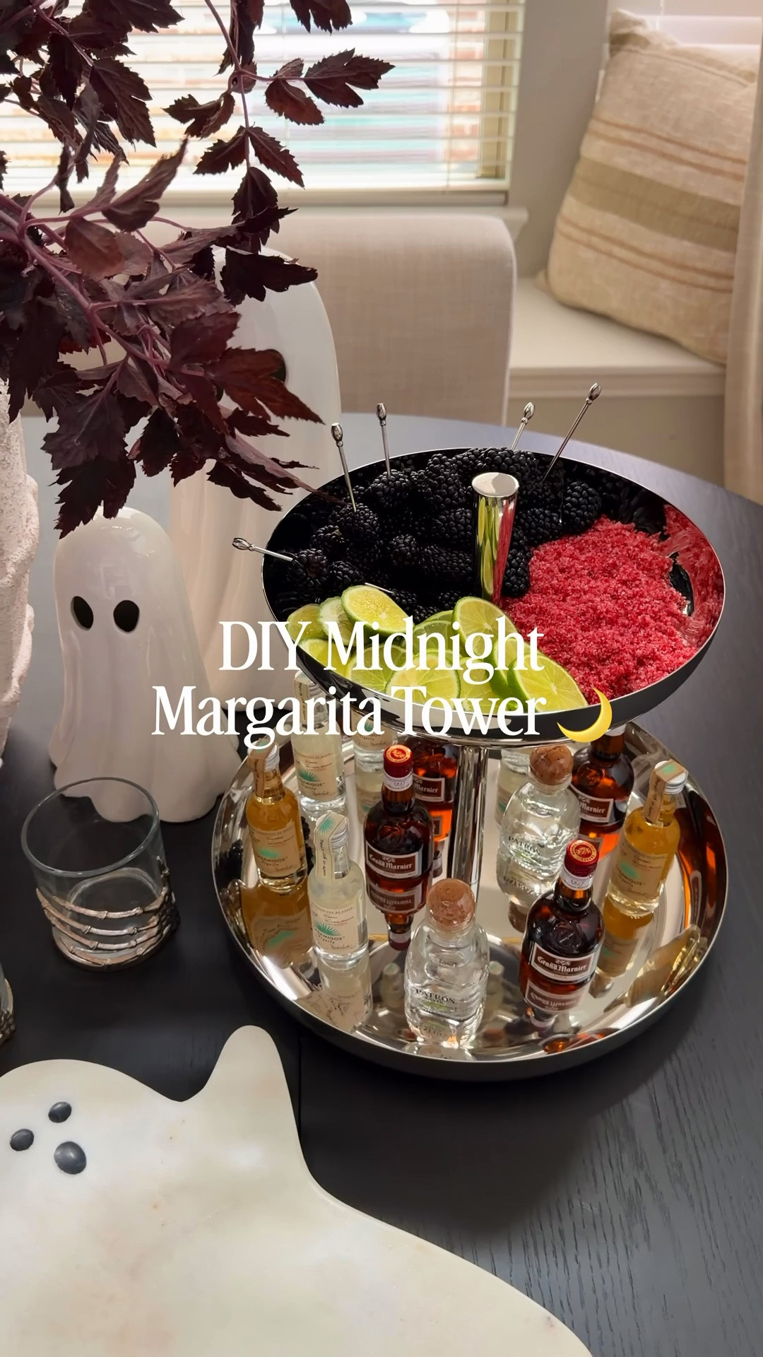 The easiest way to make your Halloween party a little more fun? Set up a DIY margarita tower and let everyone make their own Midnight Blackberry Margarita. 🖤🍹
Add tequila, lime, Grand Marnier, blackberry, and a few spooky details to your tower, then set it out for guests to mix their own drinks throughout the night.

#LTKfoodie #LTKHome