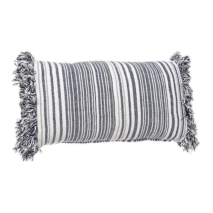 Blue Stripe Fringe Lumbar Pillow | Kirkland's Home