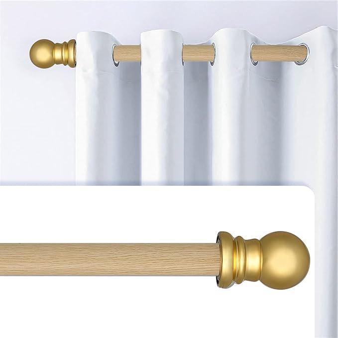 Curtain Rods for windows,1" Diameter Metal Single Adjustable Curtain Rod set with Brackets (Wood ... | Amazon (US)