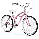 Firmstrong Urban Lady 21-Speed 26" Beach Cruiser Bicycle, Pink w/ White Seat | Amazon (US)