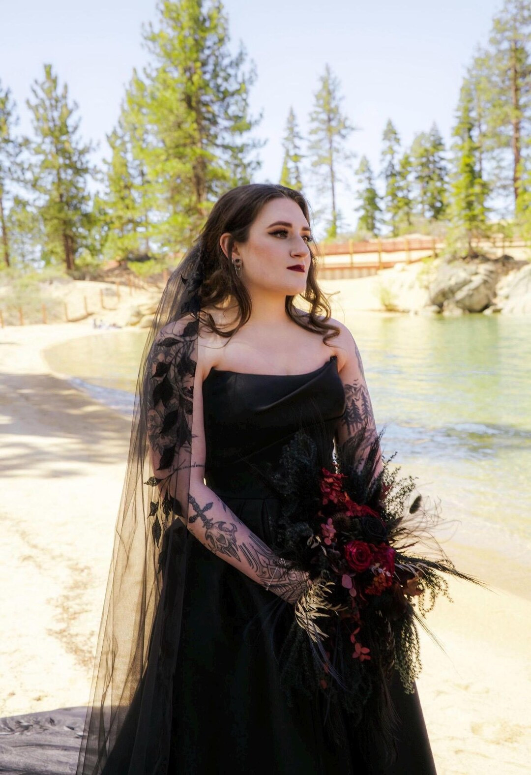 Black Veil. One Tier Black Veil With Embroidered Leaf Design - Perfect for Weddings or Special Oc... | Etsy (US)