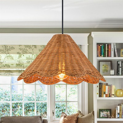 LLHZSY 15 4/5" Modern Boho Rattan Pendant Light, 1-Light Matte Black Woven Hanging Fixture | Target