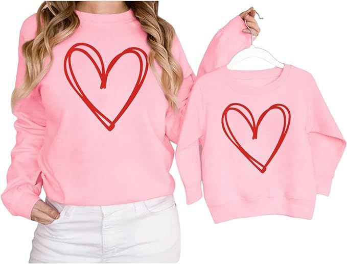 BOUTIKOME Mommy and Me Valentines Outfits Love Heart Graphic Family Matching Sweatshirt Long Slee... | Amazon (US)