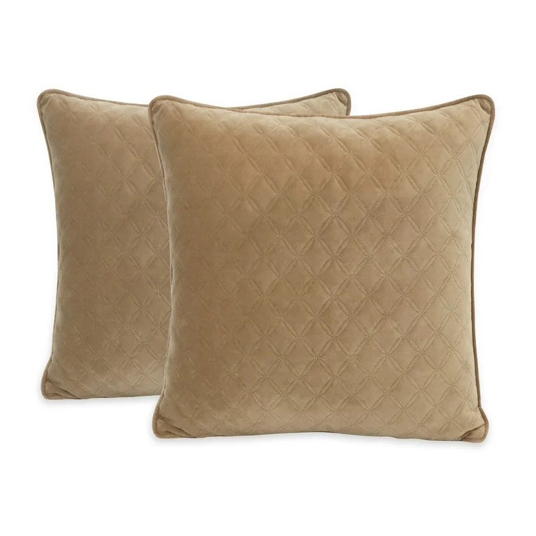 Better Homes & Gardens Quilted Look Throw Pillows, 19" x 19", 2 Pack, Tan | Walmart (US)