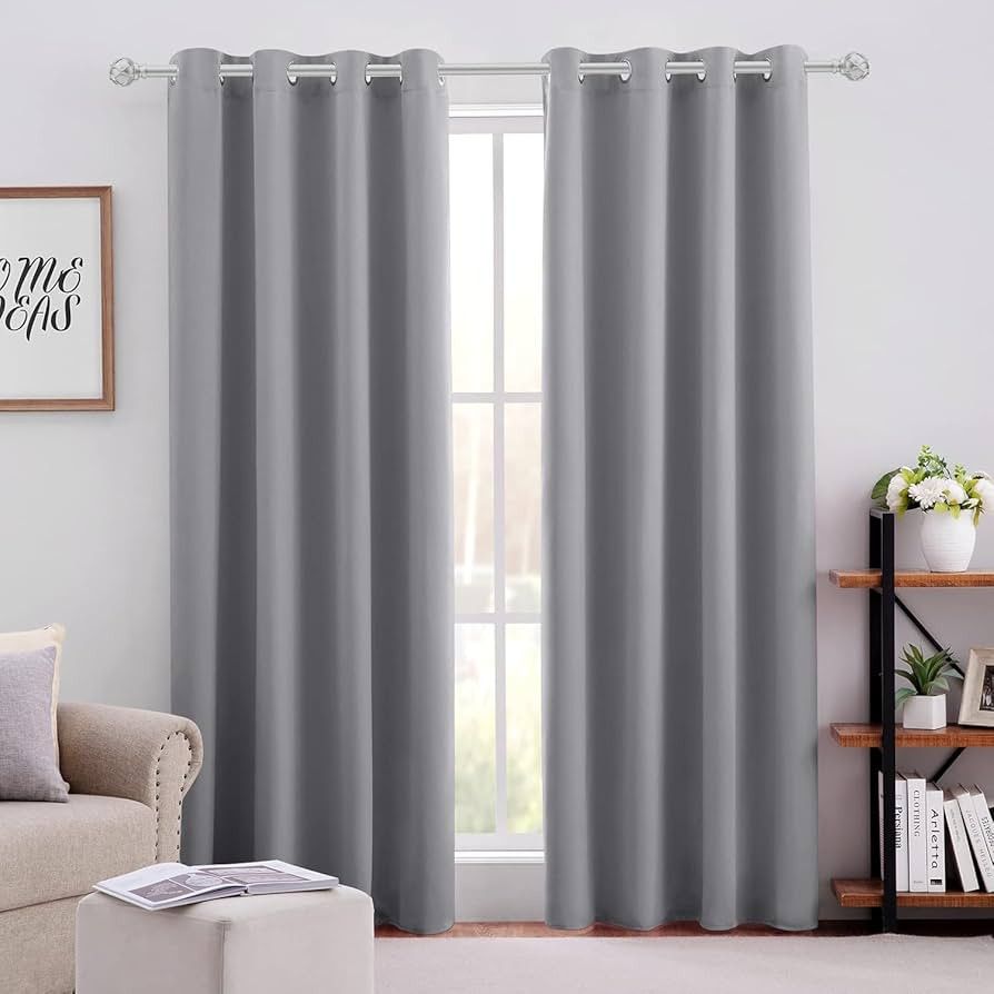 HOMEIDEAS Blackout Curtains for Bedroom 52 X 84 Inch Long 2 Panels Set Light Grey/Gray Room Darke... | Amazon (US)