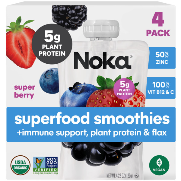 NOKA Organic Superfood Immunity Smoothies, Super Berry | Instacart