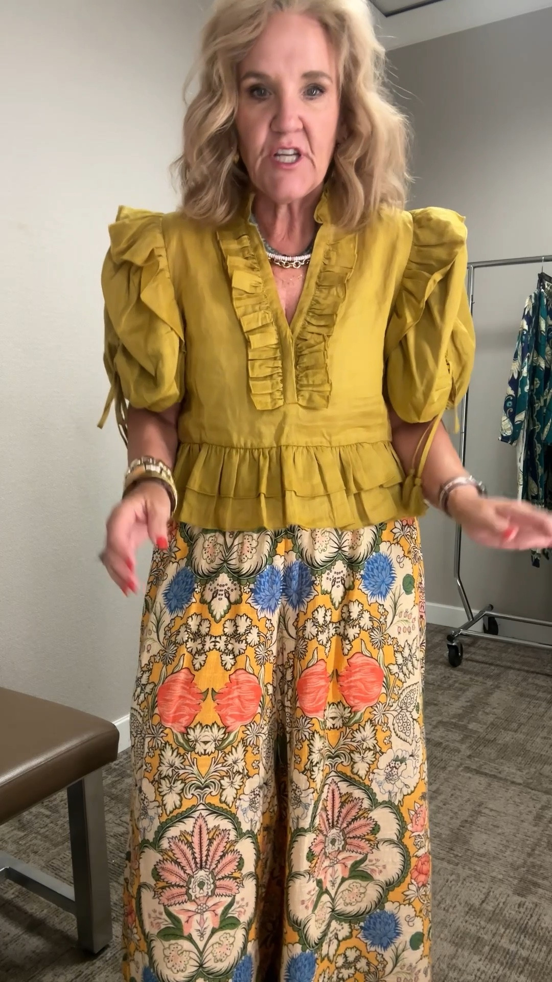 Kind boho vibe from Dillards brand a loves a. 
Top size medium, pants size small. Def size down. 
Allie Bess 20% off code NANETTE20

Vacation outfit Palazzo pants linen top vacation, outfit, date night outfit, Boho chic

#LTKOver40 #LTKFindsUnder100 #LTKTravel