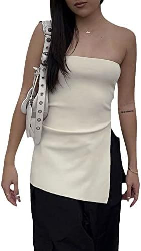 Women Sexy Strapless Crop Top Summer Sleeveless Bandeau Tube Top Y2k Backless Slim Fit Tank Busti... | Amazon (US)