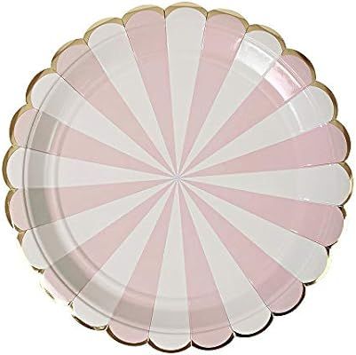Meri Meri Dusty Pink Fan Stripe Large Plates - Pack of 8 - Gold Foil Detail with Scallop Edge | Amazon (US)