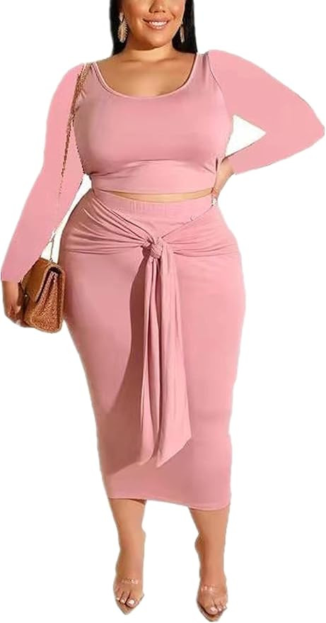 Plus Size Women 2 Piece Outfits Sets Sexy Tracksuit Midi Dress,Sleeveless Tank Top Bodycon Skirts... | Amazon (US)