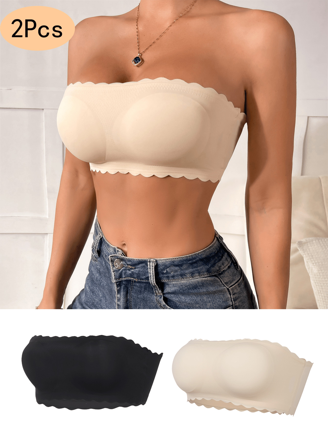 2pcs Ladies' Seamless Strapless Solid Color Stretchy Bra | SHEIN