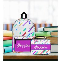 Colorful Purple School Backpack For Girls, Personalized Bag Kids With Lunchbox Child Back Pack To Book | Etsy (US)