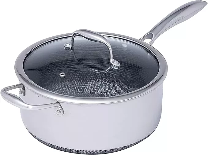 HexClad 5 Quart Saucepan and Tempered Glass Lid