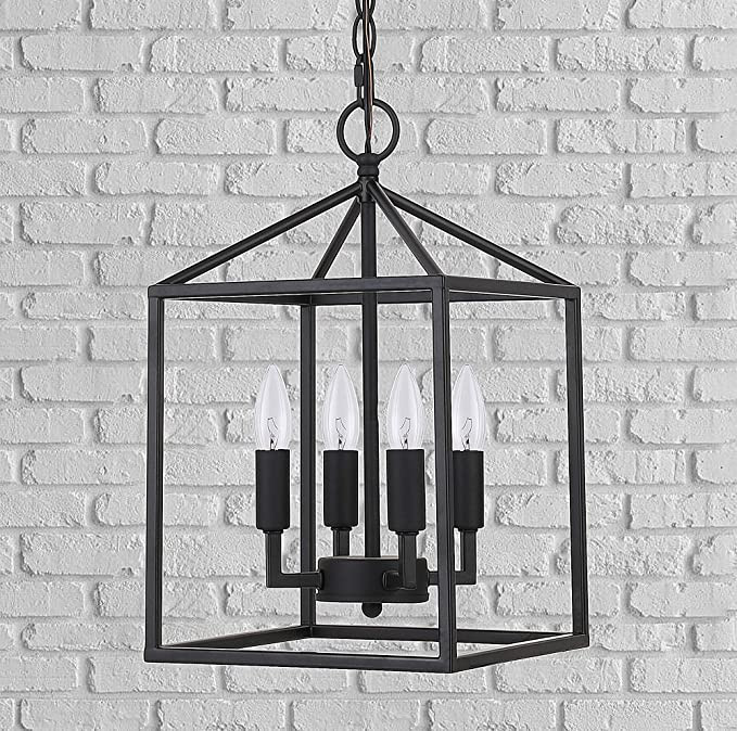 Cerdeco 37940BK Vintage Foyer Lantern, 4-Light Pendant Light, Matte Black [UL Listed] | Amazon (US)
