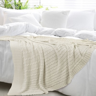 PiccoCasa Home Decor Soft 100% Cotton Cable Knit Throw Bed Blanket  for Sofa Beige 60"x78" | Target