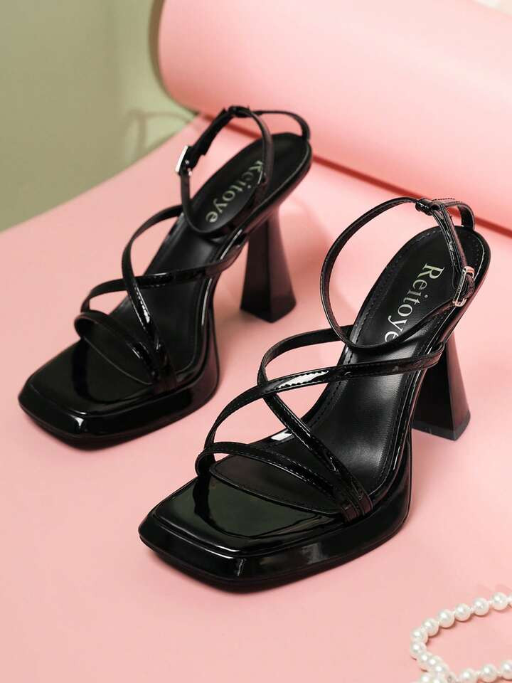 Reitoye Women's Black Platform High Heel Sandals, Square Toe Thick Heel, Summer Fashion Ankle Str... | SHEIN