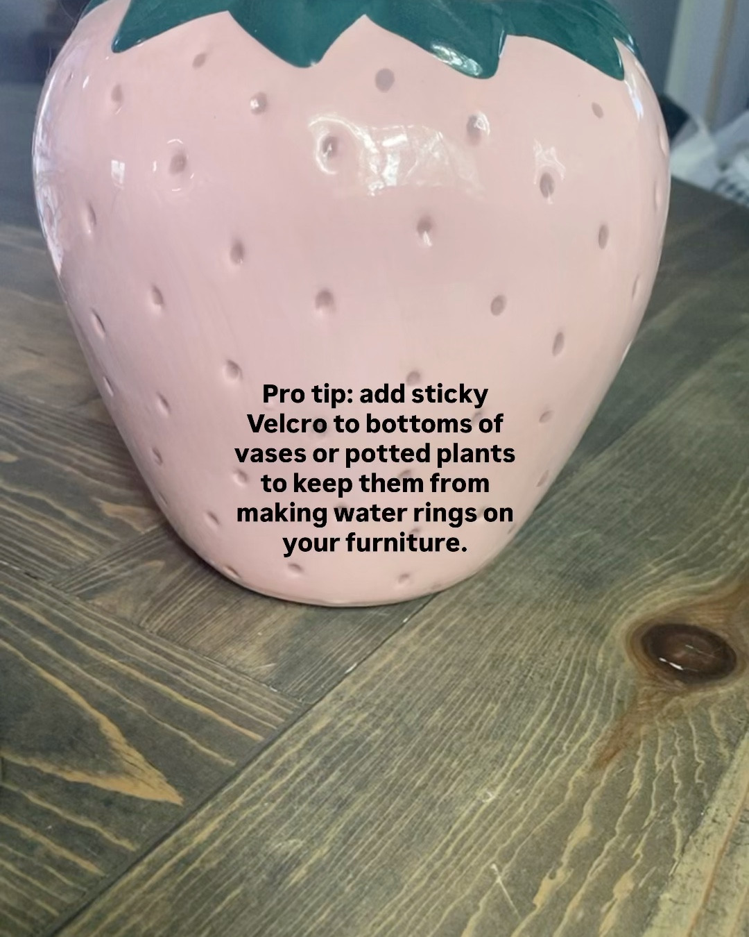Linked similar strawberry vases to mine. I purchased from 5 Below spring 2025. 
:
Here are the Velcro pads I stick to bottoms of my ceramic vases and planters to keep them from leaving water rings on my furniture. These also work great on furniture legs to keep from scratching floors. 

#LTKHome #LTKstorytime #LTKOver40
