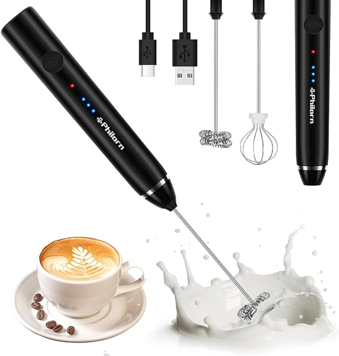 Philorn Milk Frother Wand Handheld Rechargeable Electric Whisk Coffee Drink Mixer, Mini Foamer fo... | Amazon (US)