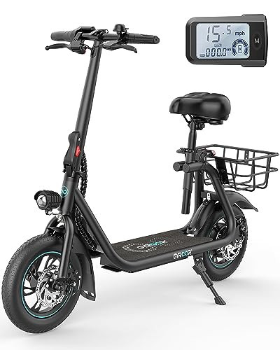 Gyroor Electric Scooter with Seat, 450W Powerful Motor up to 20 Miles Range, Foldable Scooter for Adult Max Speed 15.5Mph, Commuter Electric Scooter with Basket | Amazon (US)