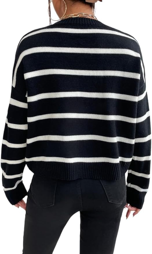 sweaters for women Striped Drop Shoulder Sweater | Amazon (US)