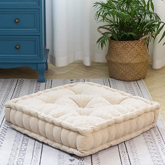 HIGOGOGO Floor Cushion Pouf, Square Floor Pillow Seating Chenille Meditation Cushion, Thick Tufte... | Amazon (US)