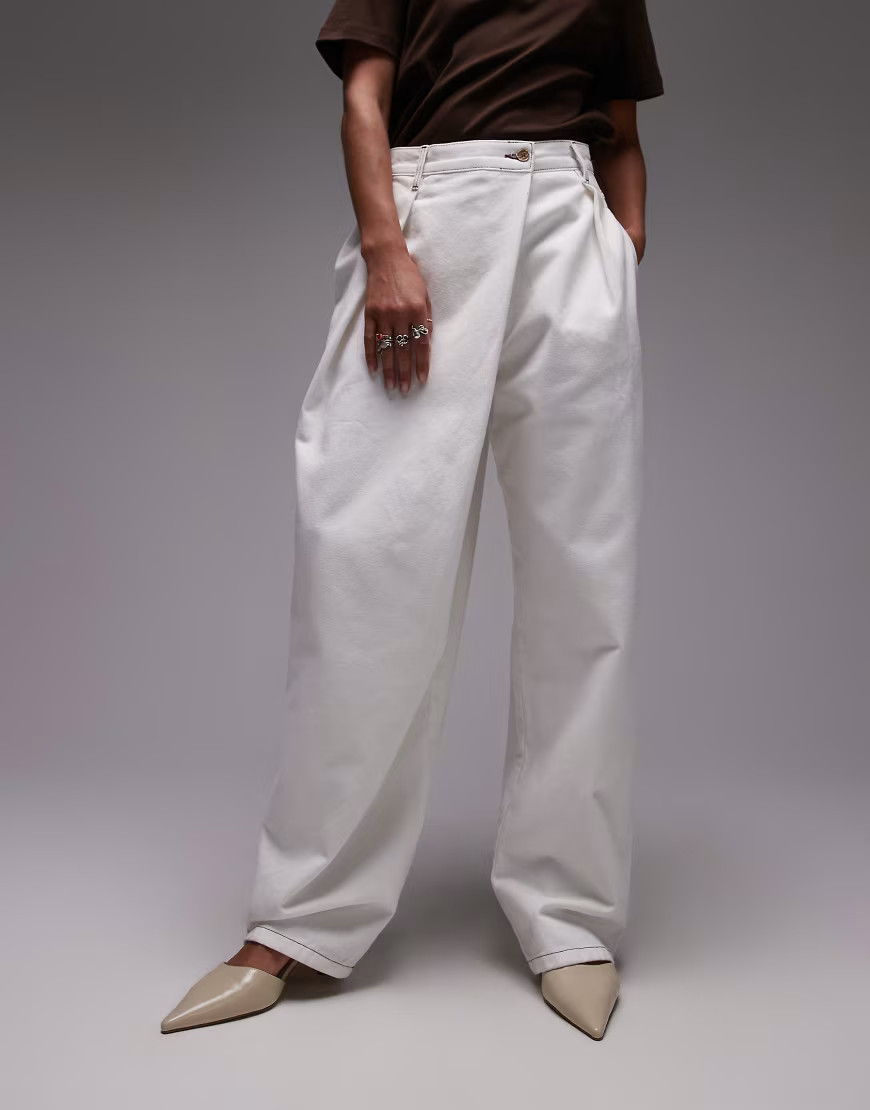 ASOS DESIGN denim wrap detail wide leg jean in ecru-White | ASOS (Global)