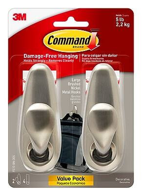 Command - Large Hook, 5 lb., 2 Hooks, 4 Strips/Pack - Brushed Nickel | Best Buy U.S.