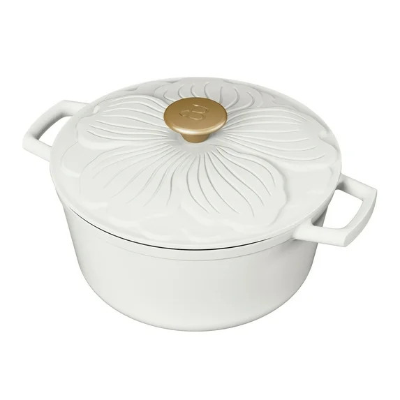 Beautiful 4 Quart Enameled Cast Iron Round Dutch Oven with Petal Design Lid, White Icing by Drew ... | Walmart (US)