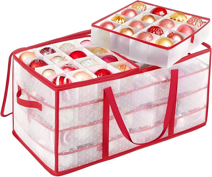 SONGMICS Large Christmas Ornament Storage Boxes, 3-Inch Balls, 8 Trays, 128 Slots, Plastic Christ... | Amazon (US)