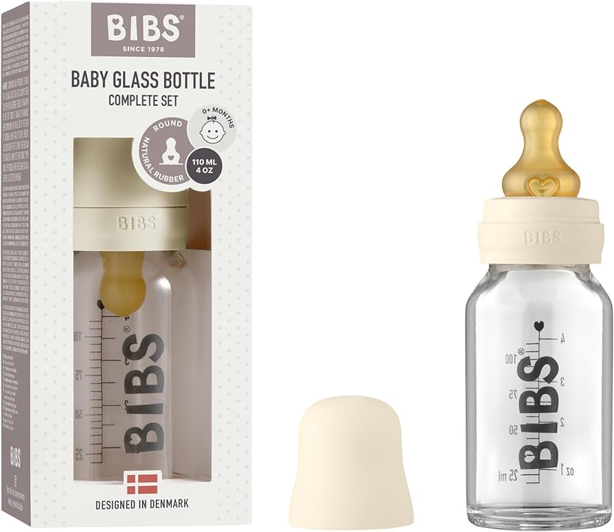 BIBS Baby Glass Bottle Complete Set 110 ml | BPA Free Natural Rubber | Made in Denmark | Ivory | Amazon (US)