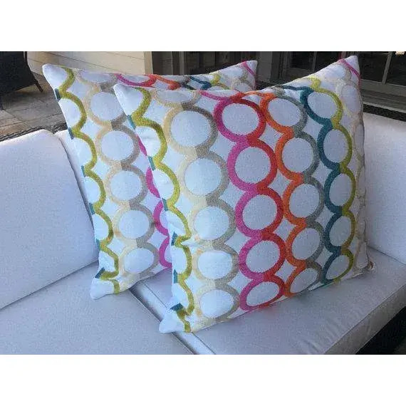 Jonathan Adler “Ringleader” Velvet Circle Rainbow Pillows - a Pair | Chairish