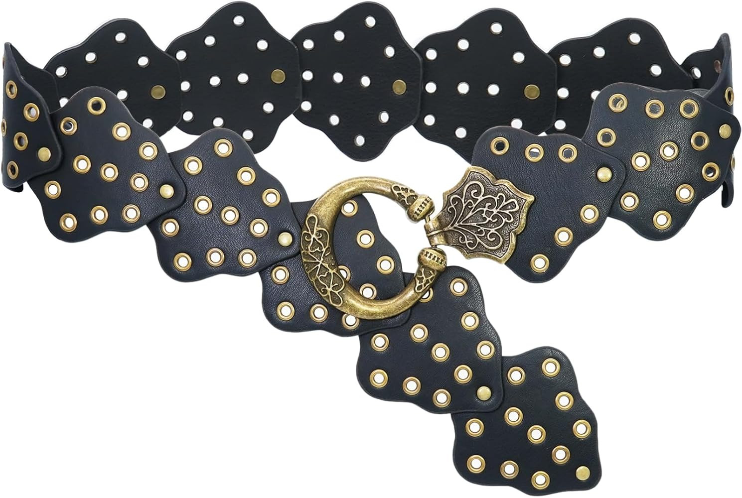 Wide Disc Belt for Women Concho Leather Belts Boho Western Waist Belt for Dress | Amazon (US)