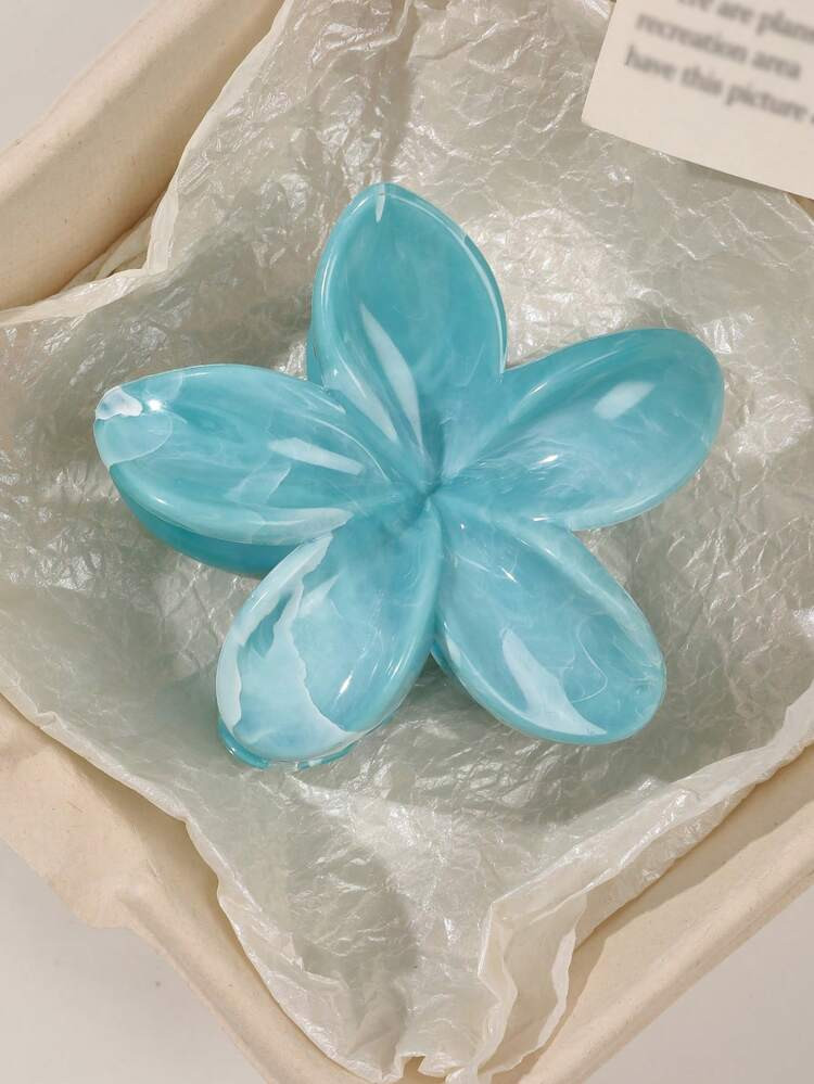 1pc Bohemian Style Blue Ombre Marble Flower Hair Claw Clip, Suitable For Beach, Vacation Hair Accessories Flower Hair Clips Autumn Accessories Fall Winter Summer | SHEIN