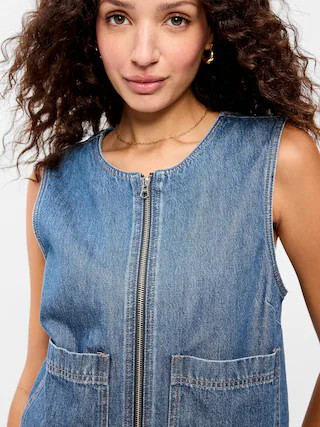 Zip-Front Denim Utility Vest | Old Navy (US)