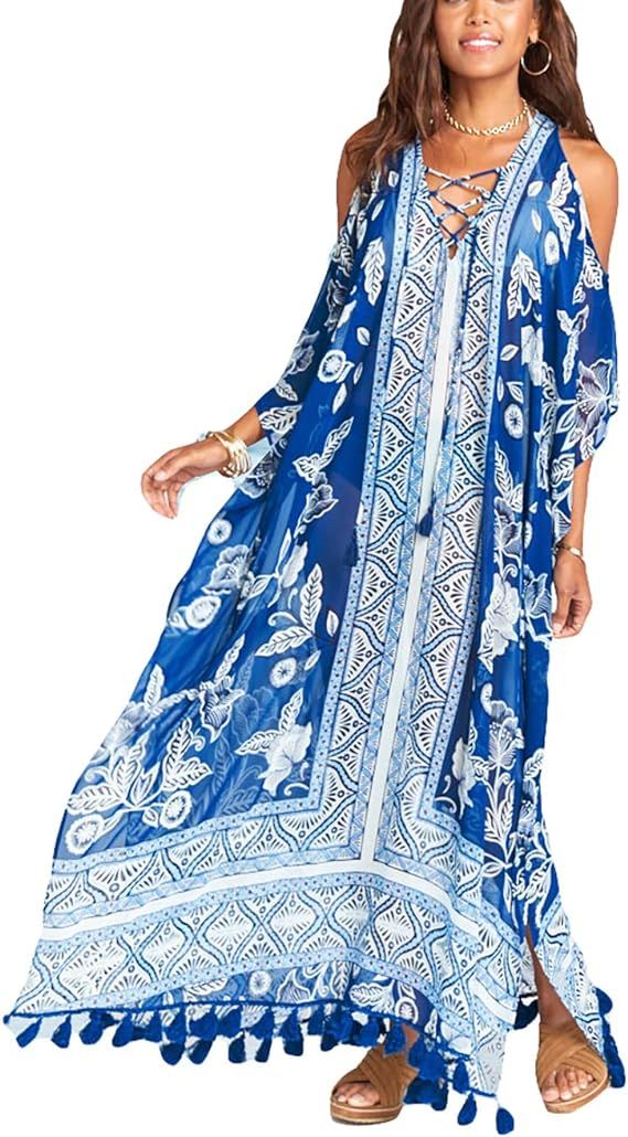 Eddoyee Chiffon Loose Kaftan Dresses for Women Beach Caftan Swimsuit Cover Up | Amazon (US)