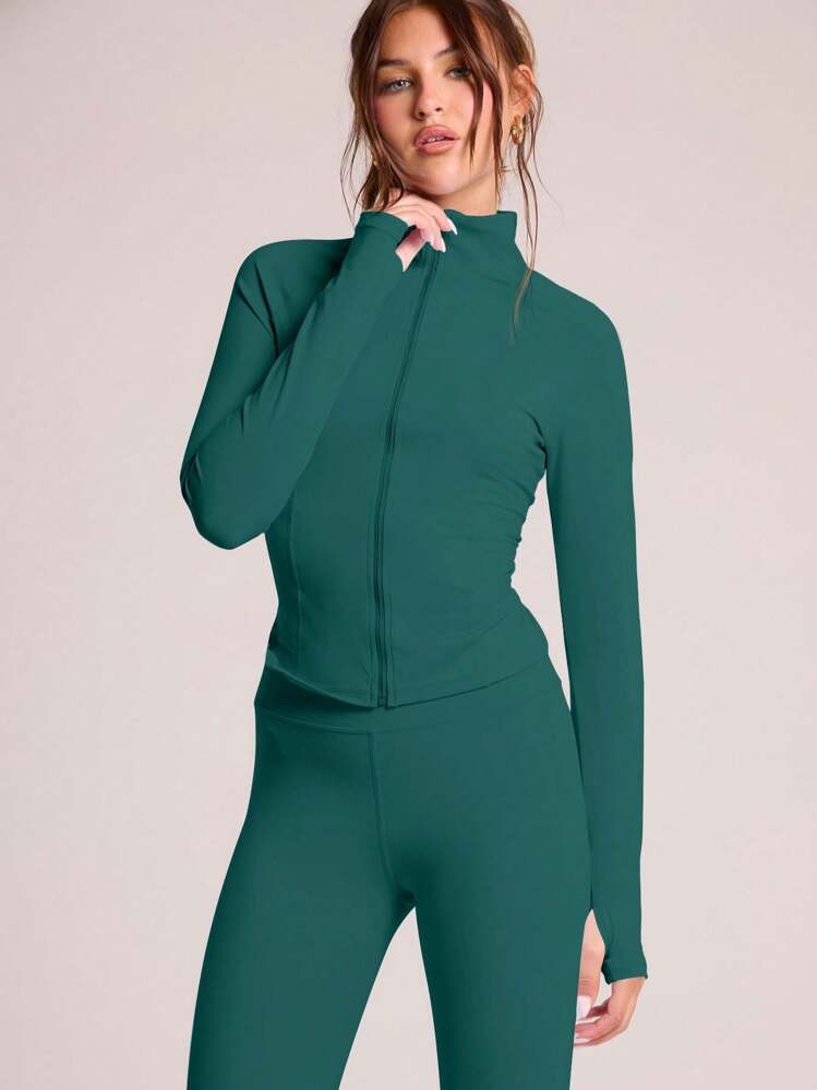 MUSERA Half Zip Long Sleeve Fitted Top | SHEIN