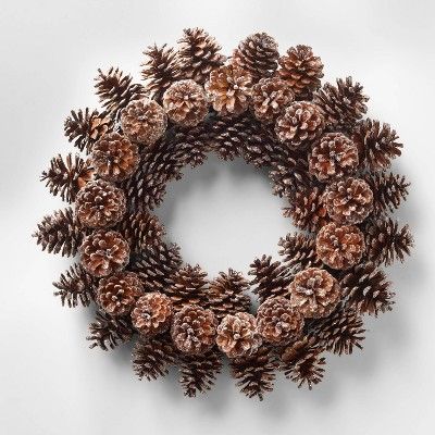 17in Unlit Brown Pinecone with Glitter Dried Wreath - Wondershop&#8482; | Target