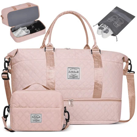 Travel Duffle Bag, Weekender Bags for Women with Shoe Compartment, Carry on Overnight Bag with Toiletry Bag and Shoes Bag, Gym Duffel Bag with Wet Pocket, Hospital Bags for Labor and Delivery, Pink | Walmart (US)