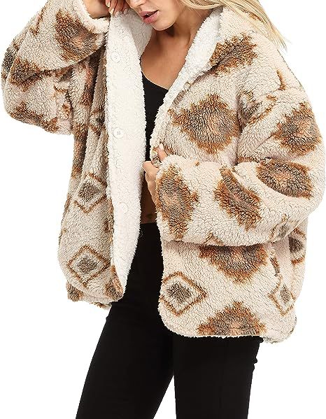 Tirrinia Sherpa Hooded Jacket for Women, Super Soft Plush Reversible Casual Winter Blanket Jacket... | Amazon (US)