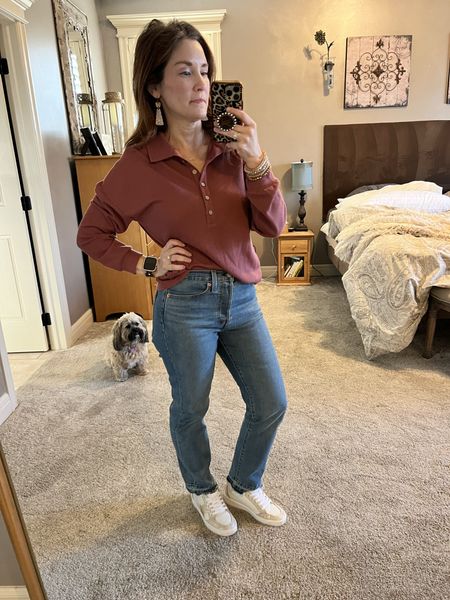 Cute and comfy Henley style waffle shirt paired with the best jeans ever! And I don’t know if you can relate but I always bring a cardigan with me! 


Small- shirt 
Small- sweater 
Both run big 
Jeans 27"
5’1 -125 lbs 


Perfect for any #crazybusymama 


#LTKstyletip #LTKover40 #LTKfindsunder50